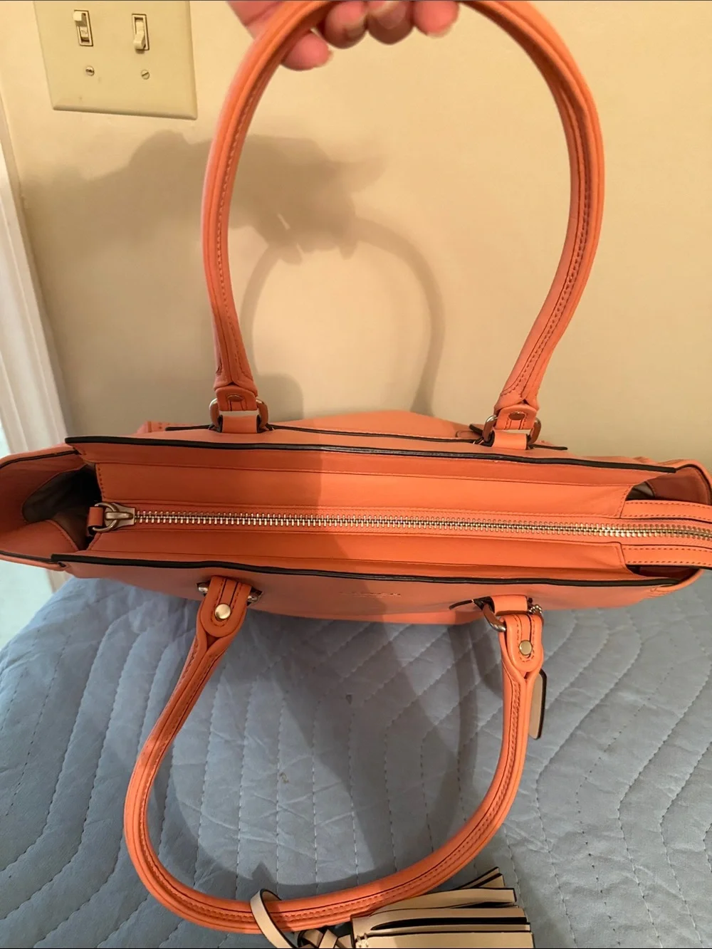 Coach Coral Perforated Leather Tote with Tassel Charm